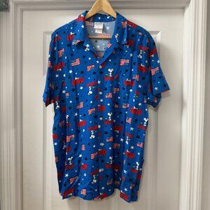 Peanuts USA Shirt Blue Button Up Short Sleeve Snoopy NWOT Men's size Large